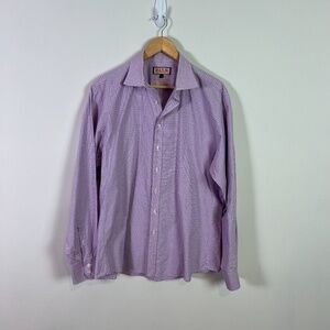 Thomas Pink Men’s Blue and Pink Plaid Button Down Long Sleeve Dress Shirt